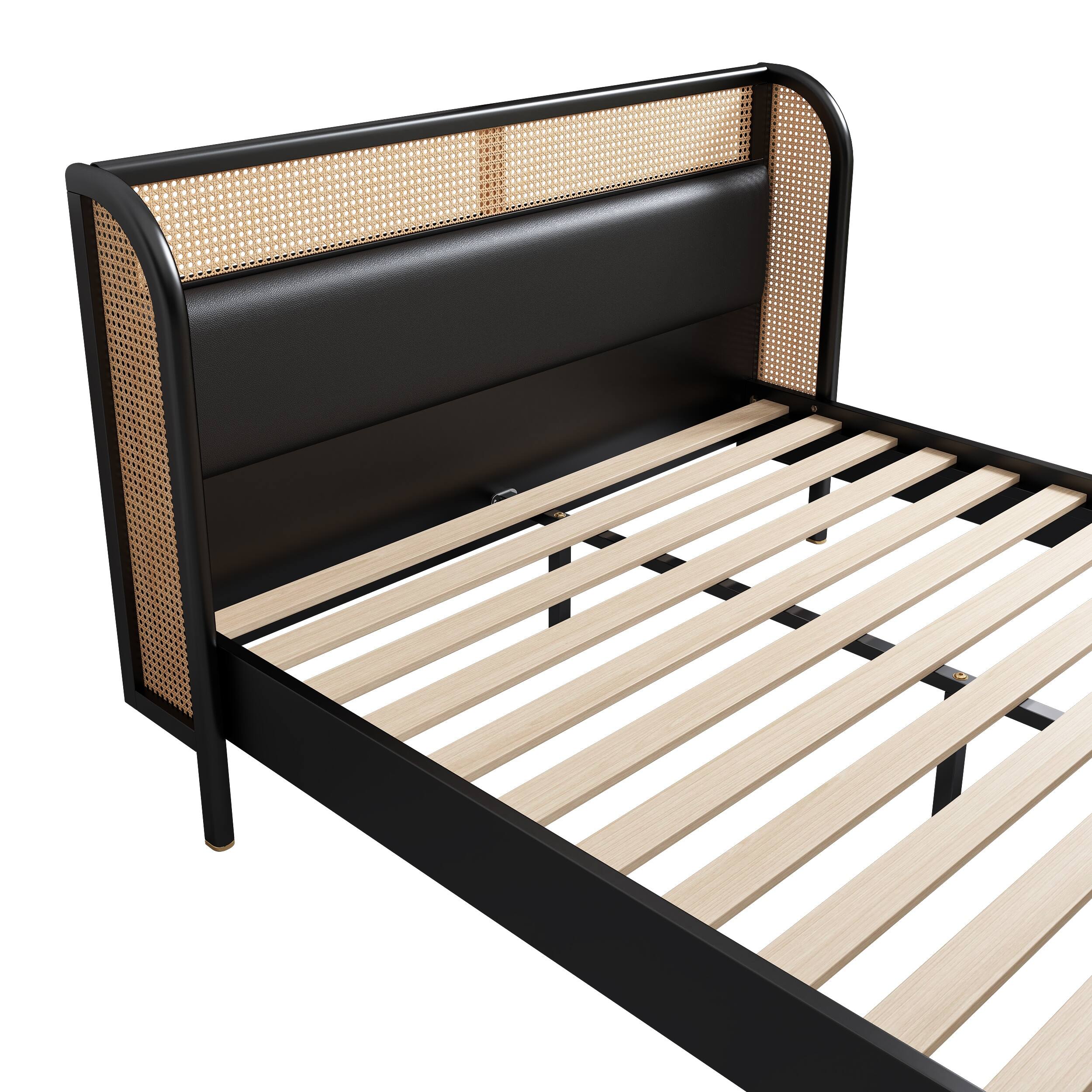 Cannage Rattan Bed Frame, Queen Size Platform Bed, with Ratten