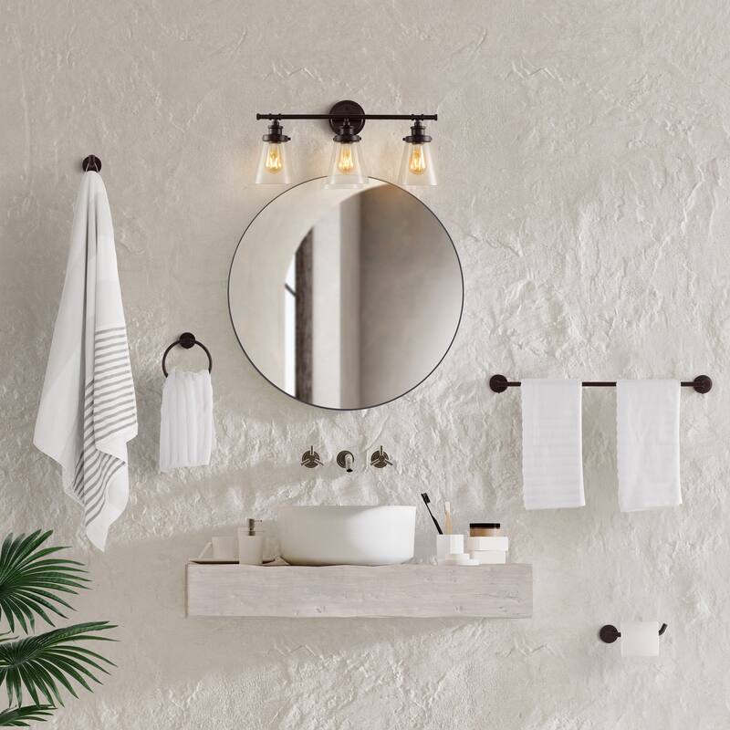 Arlo 23.75" 3-Light Traditional Farmhouse Vanity Light with Bathroom Hardware Accessory Set, (5-Piece) by JONATHAN Y
