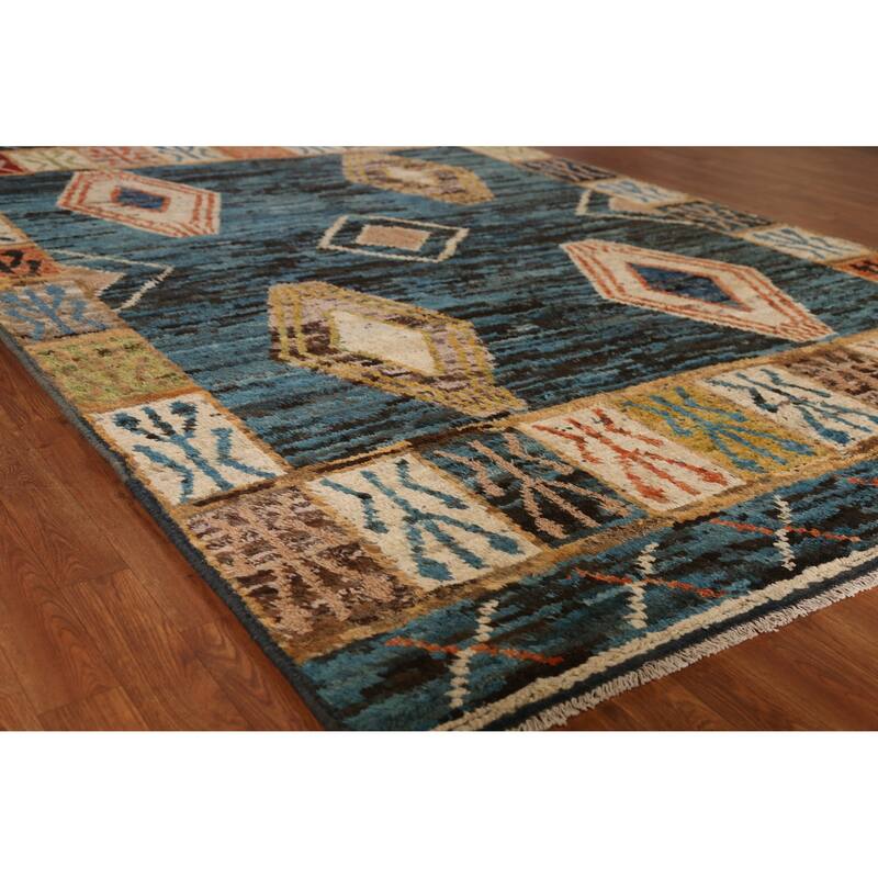 Blue Moroccan Oriental Area Rug Handmade Wool Carpet - 6'8" x 9'7" - 6'8" x 9'7" - Blue