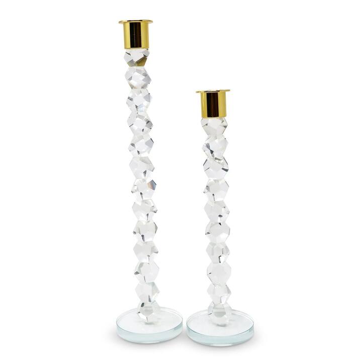 Crystal Dimensional Candlestick with Silver/Gold Tip (2 Sizes) - Large - Clear/Gold