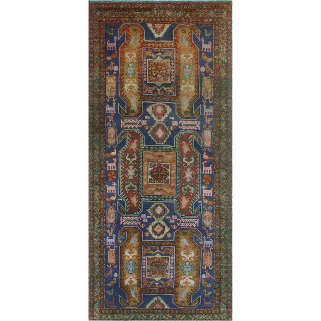 Fine Vintage Distressed Ilhom Navy/Brown Runner - 4'4" x 9'9"