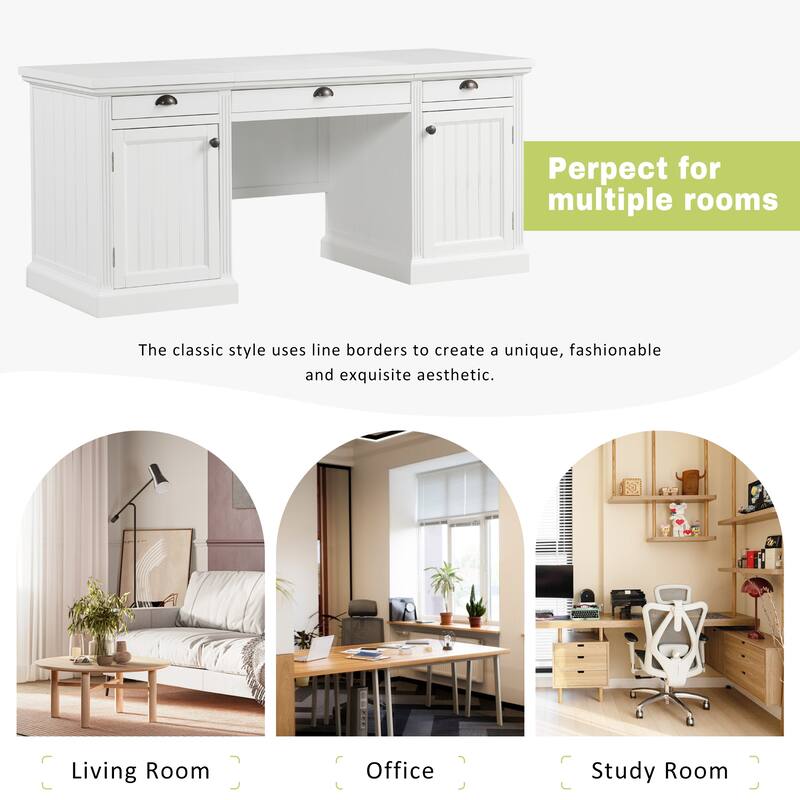 Executive Desk Computer Desk with 2 Cabinet and 3 Drawers Reading Desk