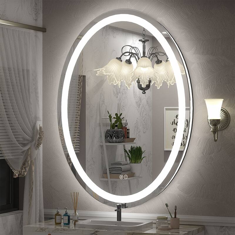 KIOTEE Super Bright Oval LED Lighted Anti-Fog Tempered Glass Bathroom Vanity Mirror with ETL and 3-Year Warranty - 40x30