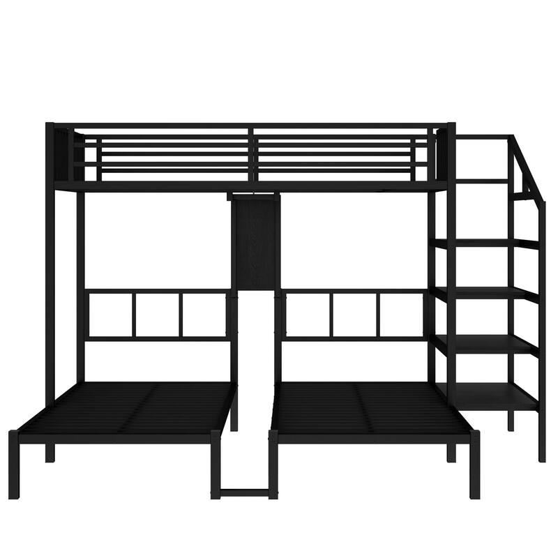 Twin over Twin & Twin Bunk Beds for 3, Twin XL over Twin & Twin Bunk Bed Metal Triple Bunk Bed with Desk & Shelves
