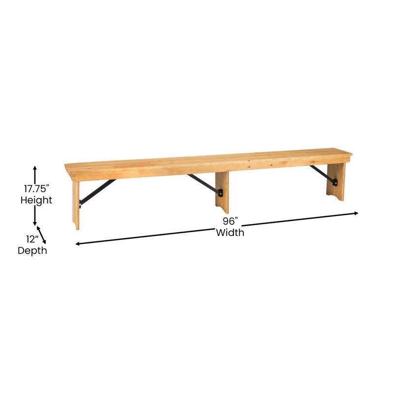 8' x 12" Antique Rustic Solid Pine Folding Farm Bench with 3 Legs