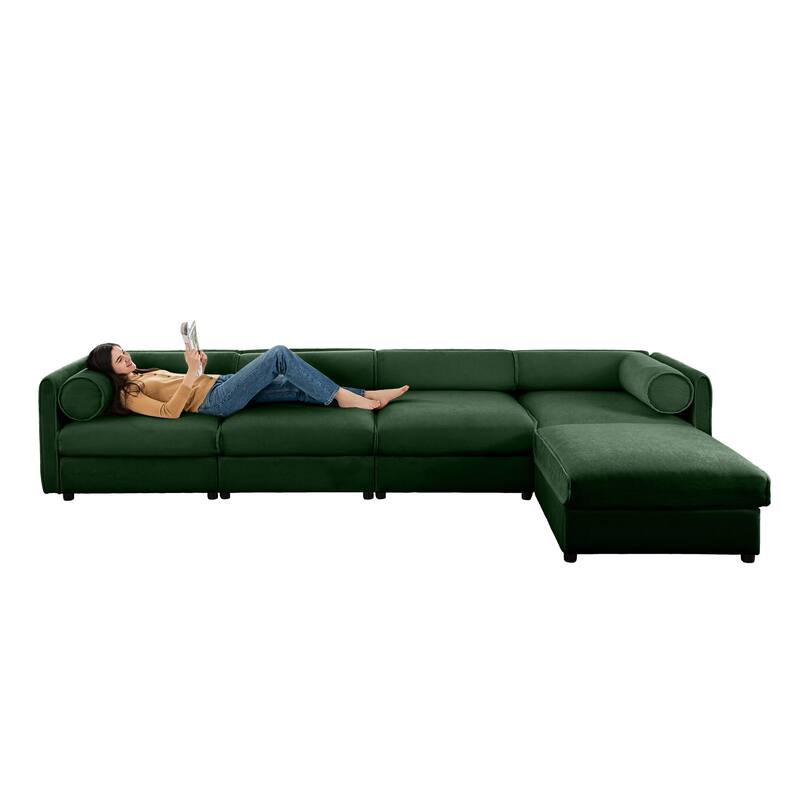 Modern 5-Piece L-Shaped Modular Sofa with Storage & 1 Storage Ottoman