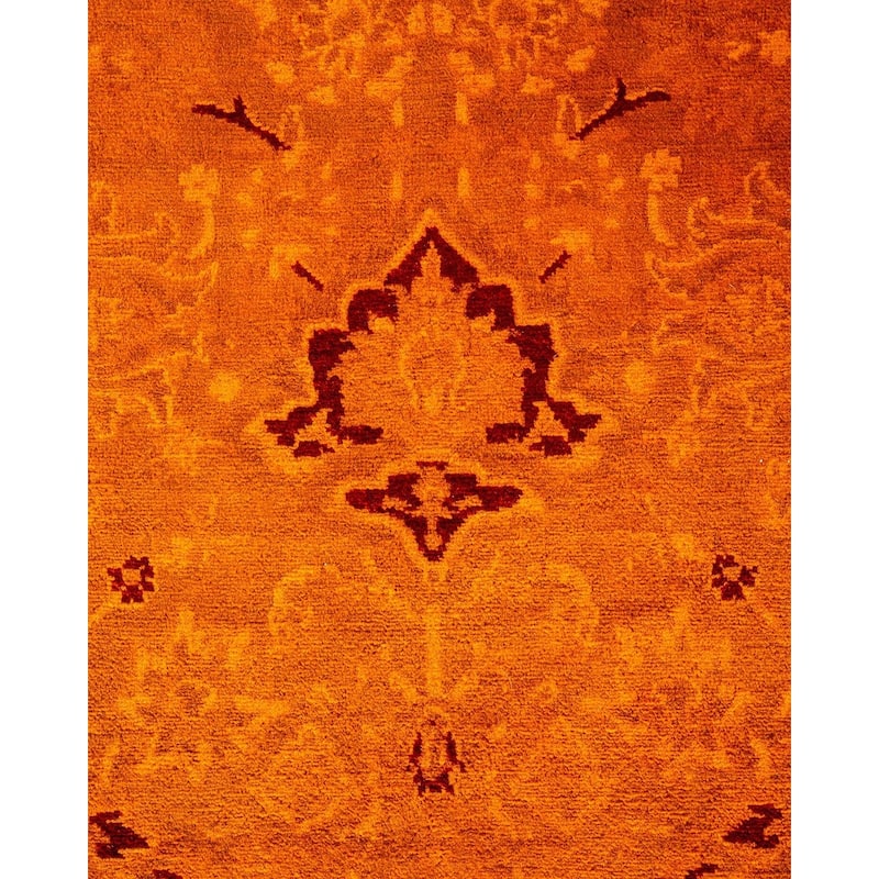 Overton Hand Knotted Wool Vintage Inspired Modern Contemporary Overdyed Orange Area Rug - 6' 1" x 9' 3"