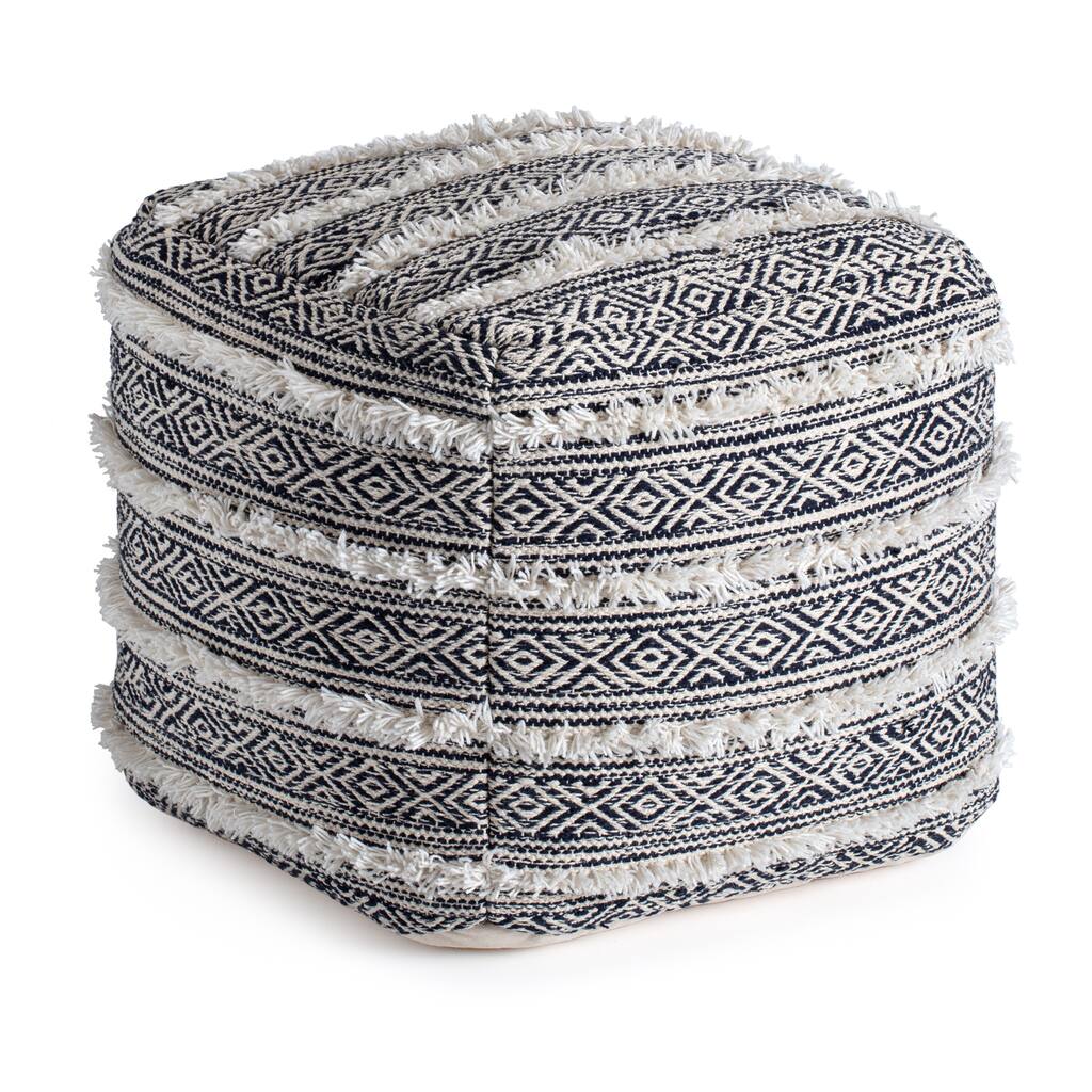 Jani Ouray 20 x 20 x 20 Blue & Ivory Square Pouf Ottoman - Handmade Footrest for Living Room, Bedroom, Nursery