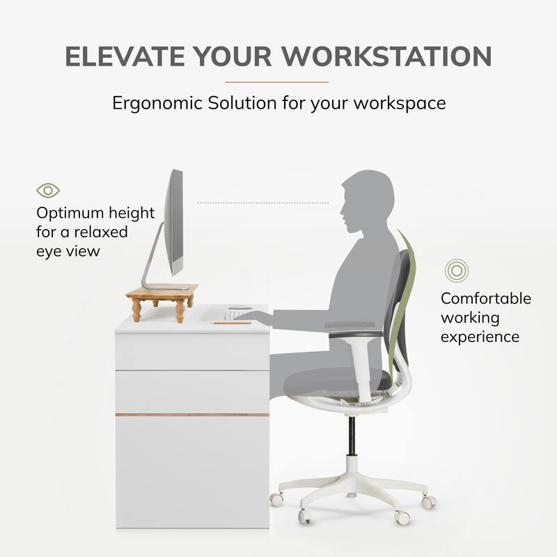 Jani Wood Monitor Stand Riser Desk - Ergonomic Design Stand, Desktop Organizer Table for Home, Office Workspace, Gaming Desk