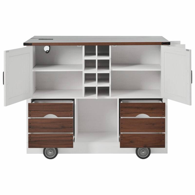 54-inch Farmhouse Kitchen Island with Drop Leaf, Power Outlet