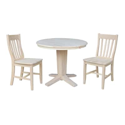 36" Round Extension Dining Table with 12" Leaf and Dining Chairs