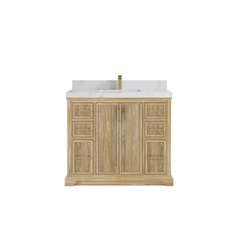 Willow Collections 42 x 22 Alys Solid Teak Wood Single Sink Bathroom Vanity with Quartz or Marble Countertop