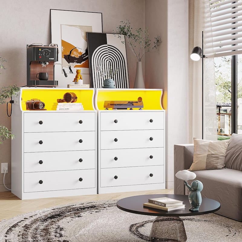 Dresser Charging Station 4 Drawers LED Dresser for Bedroom