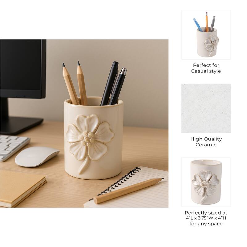 Ceramic Cute Pencil Cup Decorative Flower Office Desk Accessory