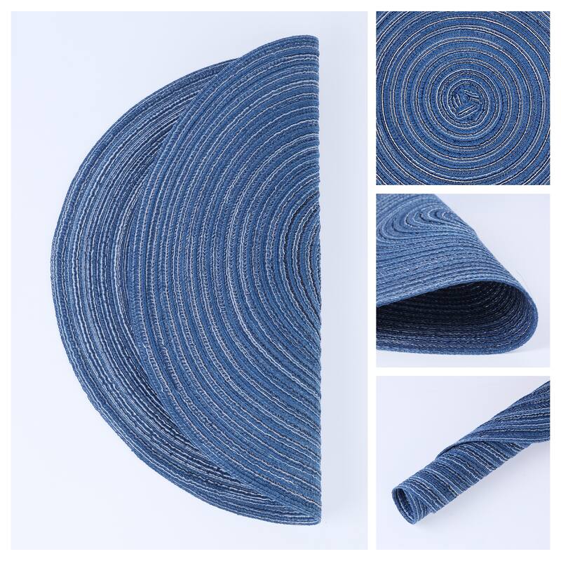 Farmhouse Placemats Set of 6 Woven Placemats for Dining Table Decor Indoor Outdoor Washable Kitchen Table Mat Wipe Clean 15x15in - Dark Blue