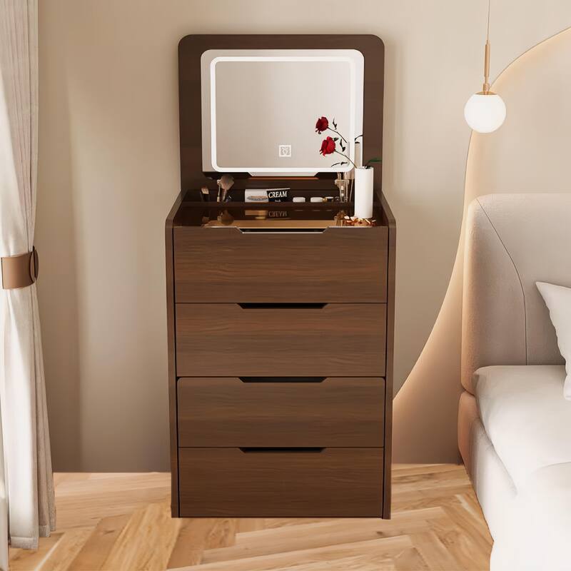 3 in 1 Vanity Desk with Plip Top Mirror,Small Make Up Vanity Set with Visible Glass Desktop, Compact Dressing Table