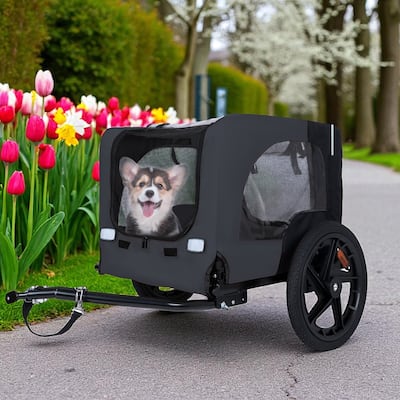 Heavy Duty Collapsible Pet Bike Trailer with 16" Wheels, Foldable Dog Bicycle Carrier Cart with Hitch & Reflectors