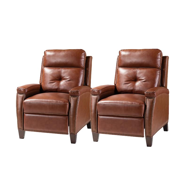 Gaspar Mid-Century Modern Genuine Leather Pushback Recliner with Wood legs Set of 2 by HULALA HOME