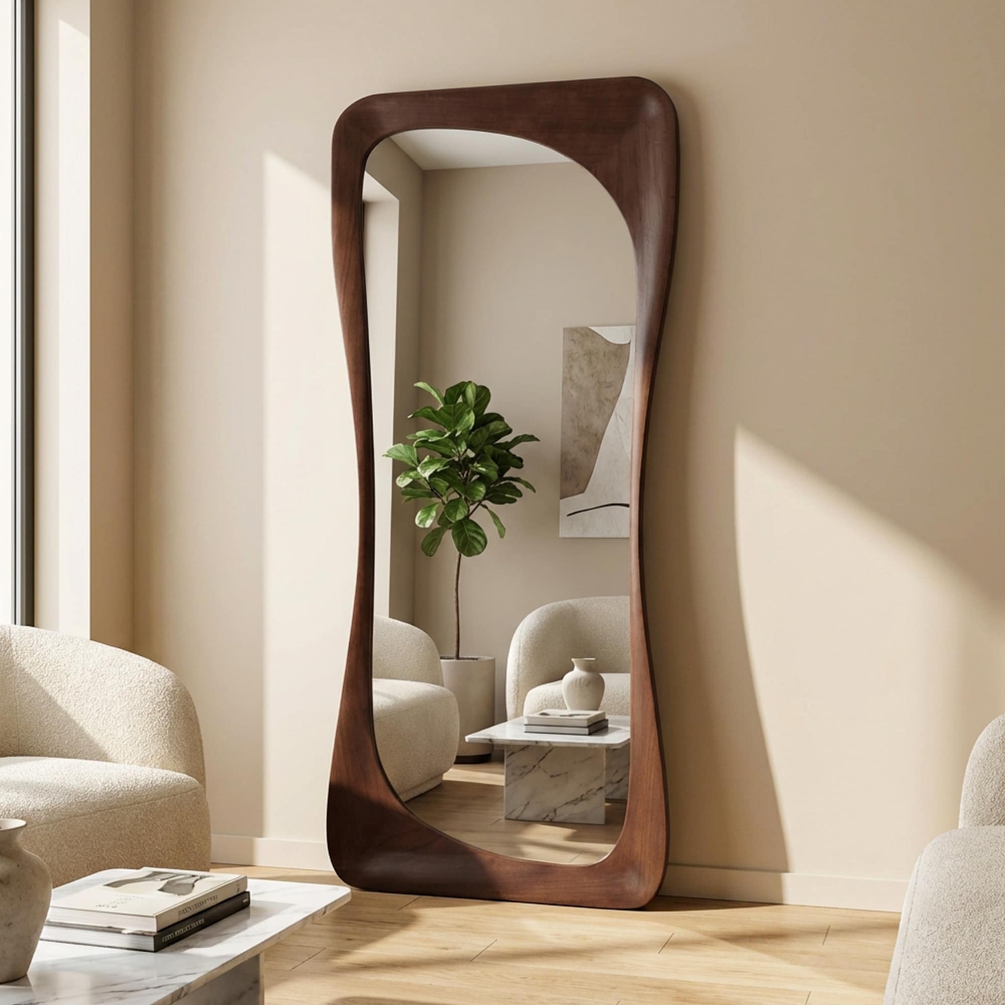 31.5 in. W x 71 in. H Curved Solid Wood Framed Floor Mirror - 71"x31.5"