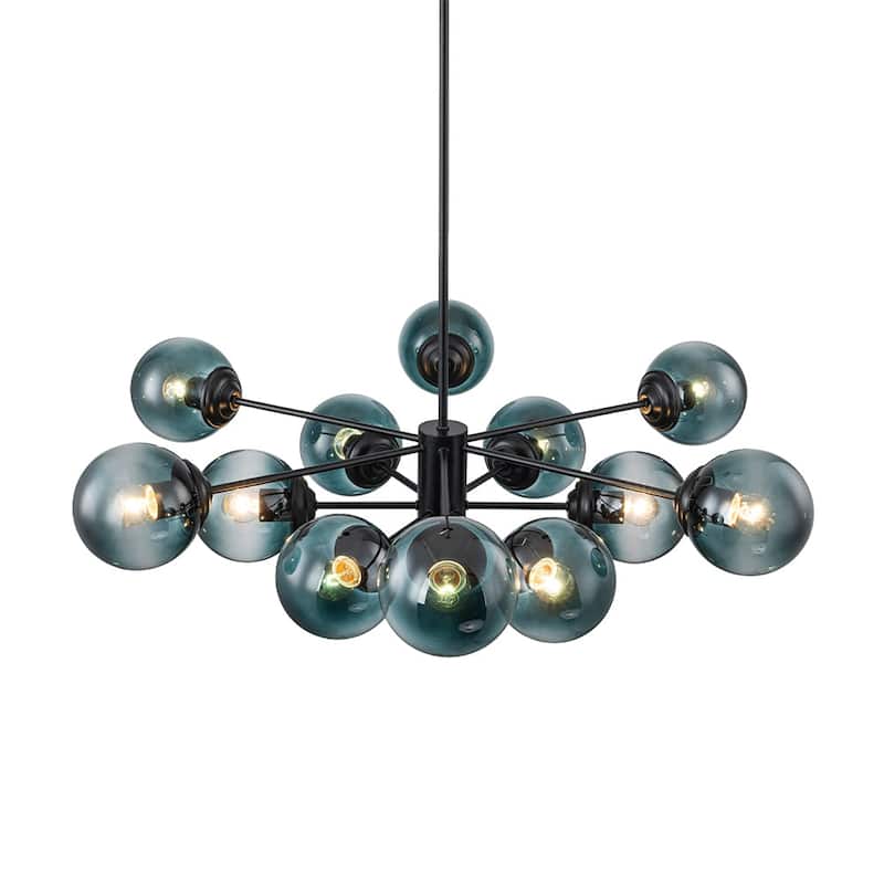 Mid-Century 12-Light Sputnik Blue Glass Bubble Chandelier 35.4in