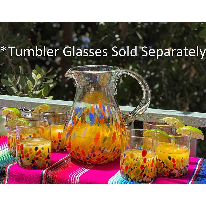 Dos Suenos Mexican Hand Blown Glass Pitcher - Confetti Carmen Design (84 oz)