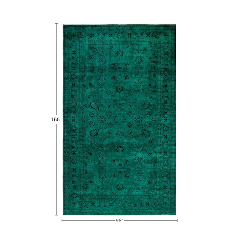 Overton Handknotted Wool Vintage Inspired Contemporary Overdyed Green Area Rug - 13' 10" x 8' 2"