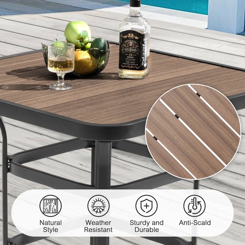 Outdoor Square Height Bar Table with Faux Wood Tabletop, Brown