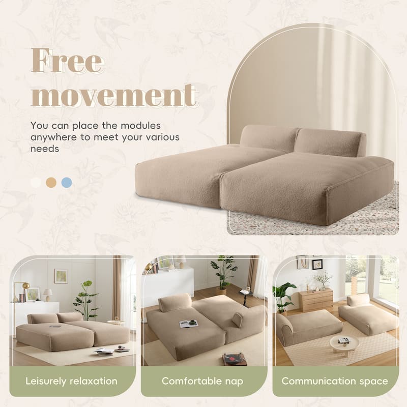 72" Oversized Modular Sofa Bed, Compressed, Foam-Filled, No Assembly, Khaki, Living Room, Elderly & Baby Friendly