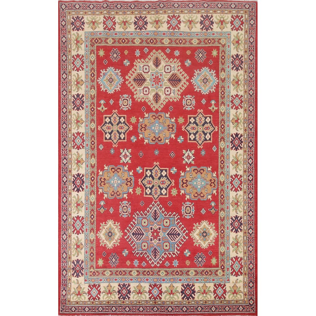 Hand Knotted Oriental 100% Wool Carpet Traditional Geometric Red Kazak Area Rug - 9' 11'' X 6' 6''