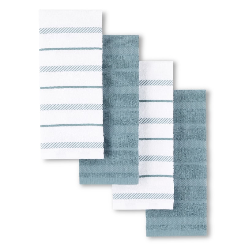 KitchenAid Albany Kitchen Towel Set, Set of 4 - 16"x26" - Fog Blue