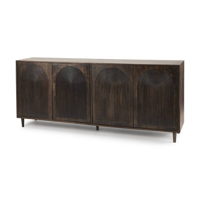 Tucker Dark Brown Mid-Century Modern Rainbow 4 Door Sideboard - 71.8L x 15.0W x 30.0H - 71.8L x 15.0W x 30.0H - Brown