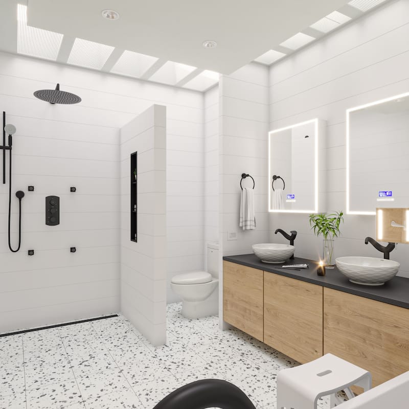 ALFI brand 8" x 36" Black Matte Stainless Steel Vertical Triple Shelf Bath Shower Niche