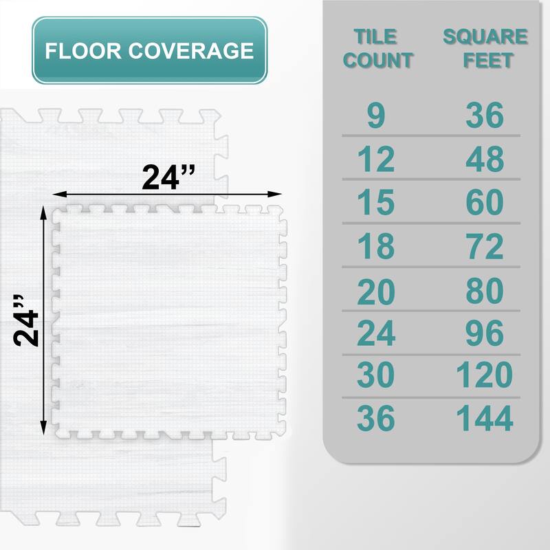 Interlocking Floor Mat - Gray Wood Print, 12 Pieces and Borders