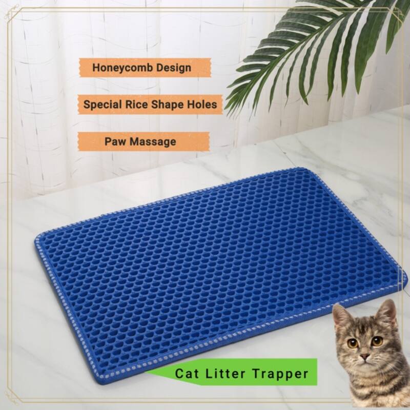 Cat Litter Mat Kitty Litter Trapping Mat Double Layer Mats - Blue