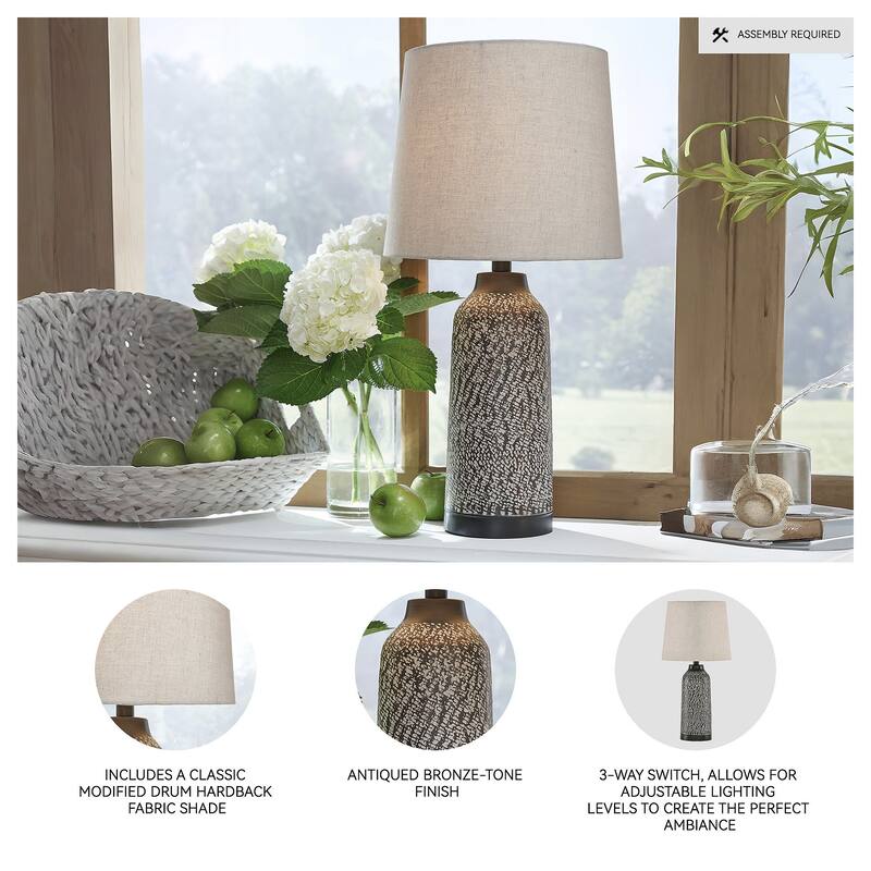 Signature Design by Ashley Lanson Antique Bronze Metal Table Lamp (Set of 2) - 12"W x 12"D x 24"H