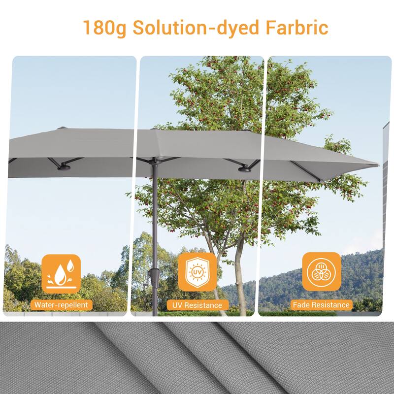 LIVOOSUN 10 x 6.5Ft Large Double-Sided Rectangular Outdoor Patio Market Umbrella with Crank, Gray