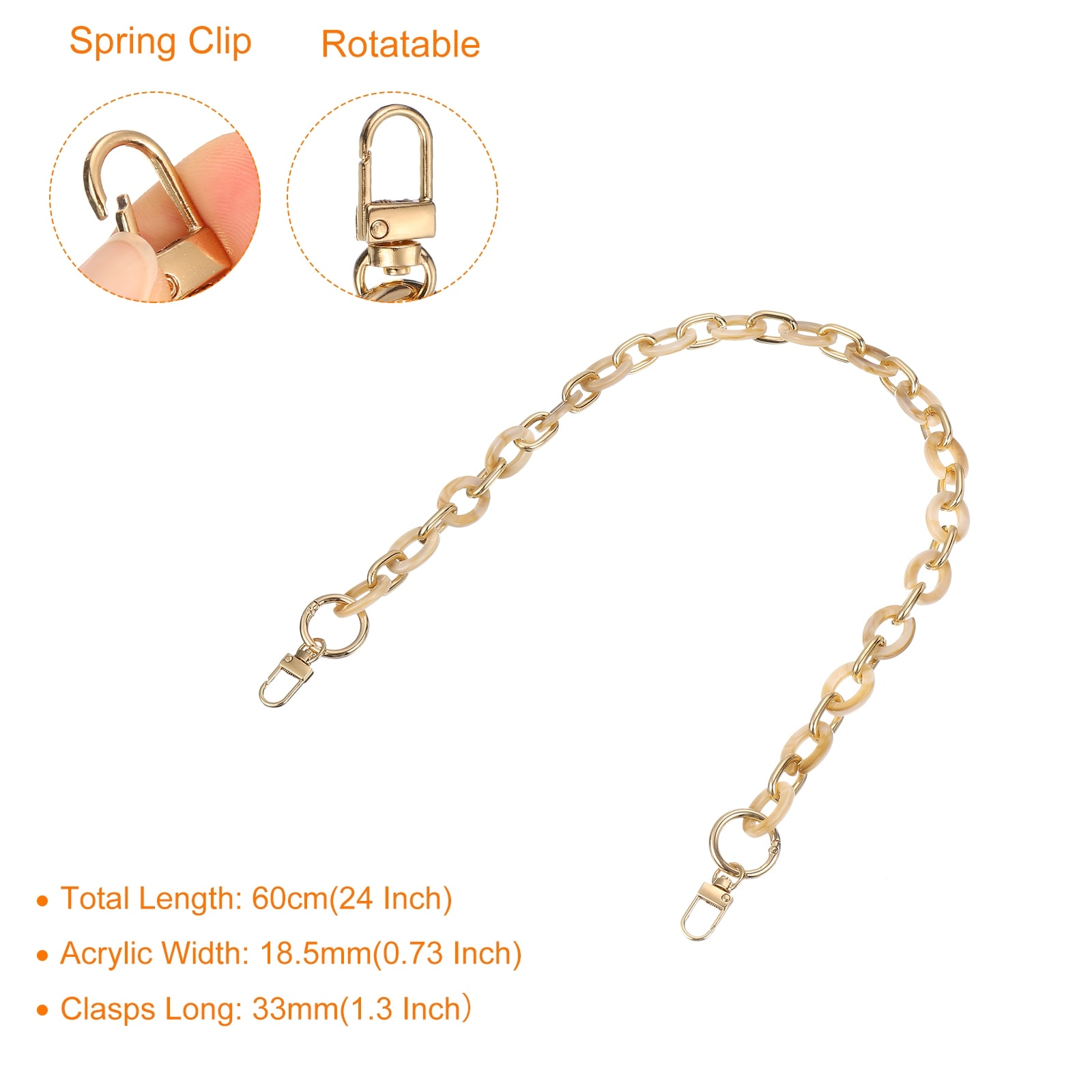 Purse Chain Strap, Acrylic Purse Chain Handle Purse Replacement Chain With Metal Buckles