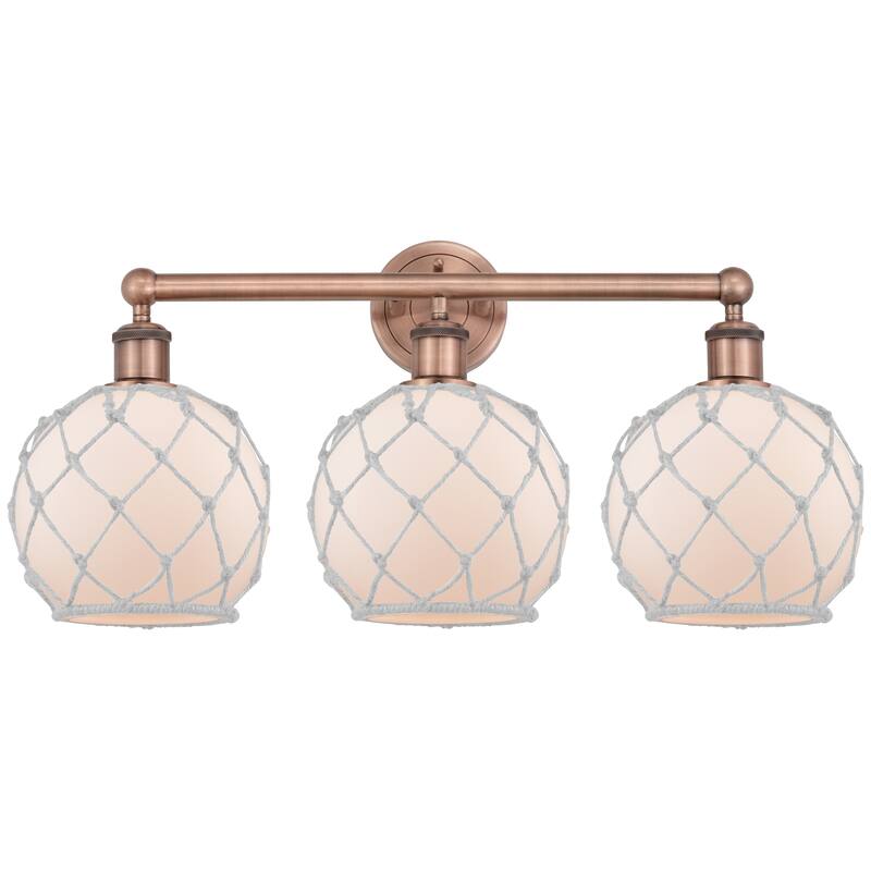 Innovations Lighting Endless Possibilities Edison - Farmhouse Rope - 3 Light 26" Bath Vanity Light - White Glass with White Rope/Antique Copper