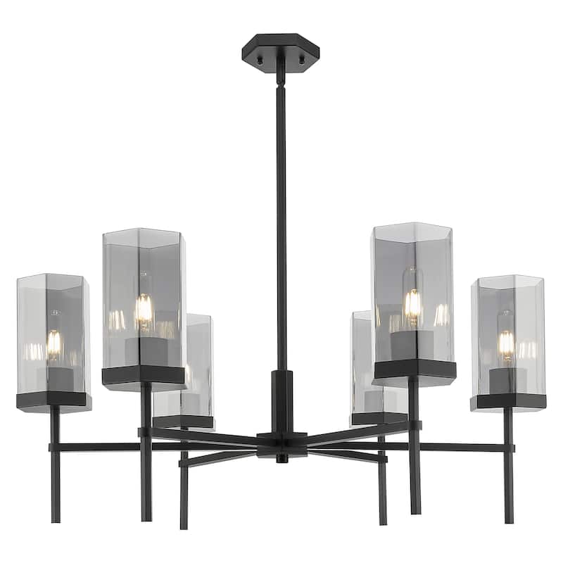 Innovations Lighting Downtown Urban - Blakeley - 6 Light 32" Stem Hung Chandelier - Matte Black, Light Smoke