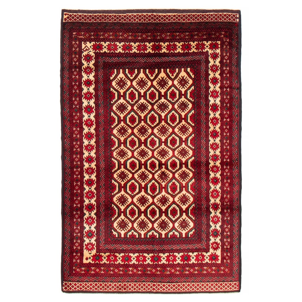 Teimani Cream, Red Rug 3'6" x 5'8" - 3'6 x 5'8