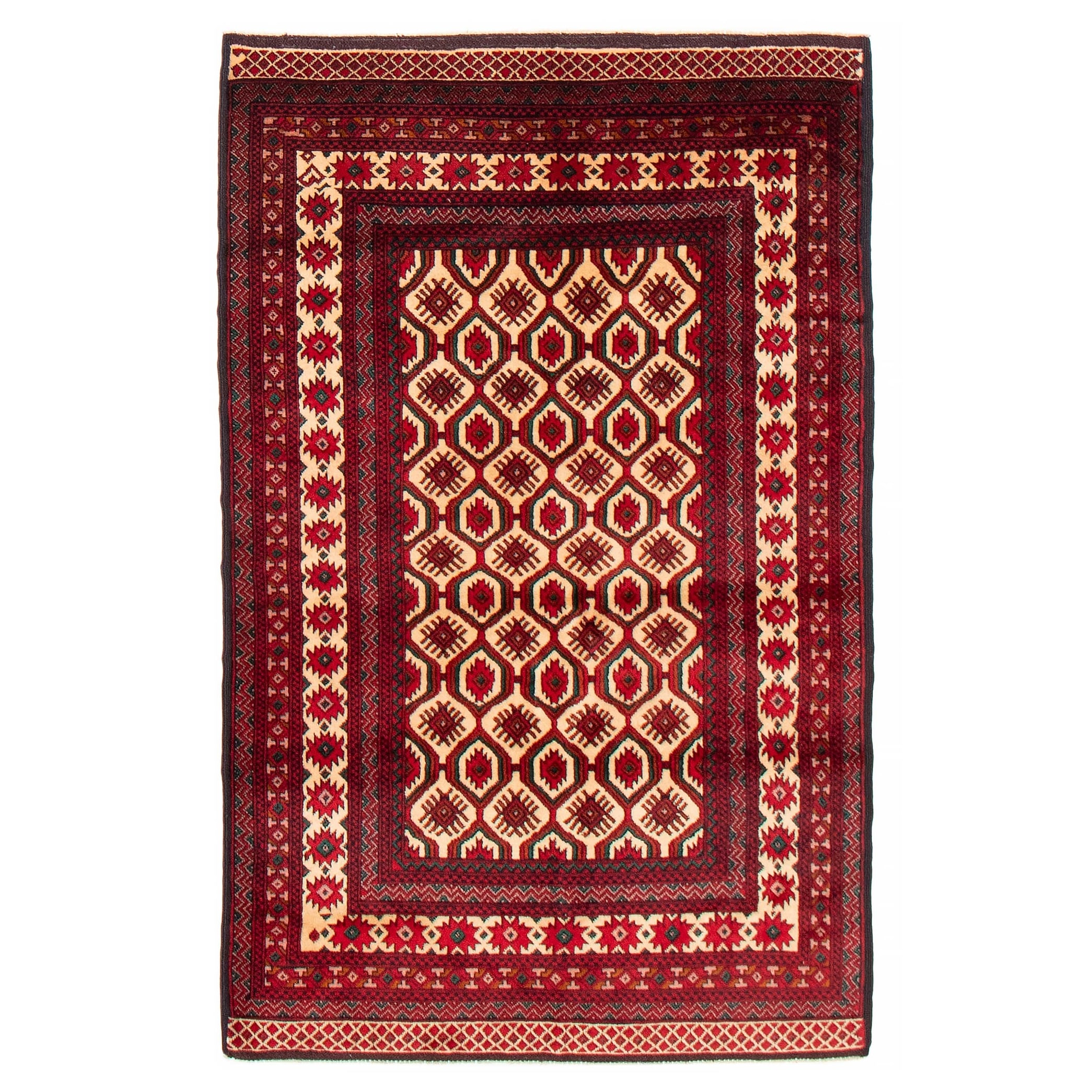 Teimani Cream, Red Rug 3'6" x 5'8" - 3'6 x 5'8