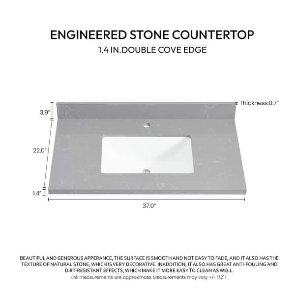 dimension image slide 8 of 22, Malaga Composite Stone Vanity Top with White Rectangular Sink