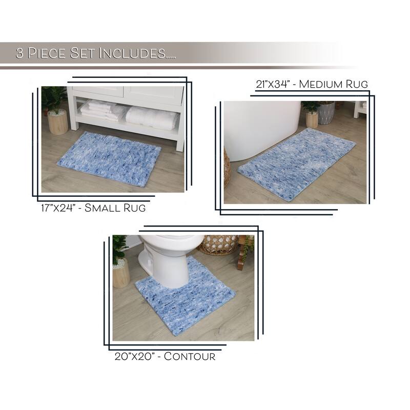 Home Weavers Cloud Comfort 100% Microfiber Bathroom Rug, Non Slip Bath Mat Water Absorbent Soft Microfiber Shaggy Mat - 3 PC Set