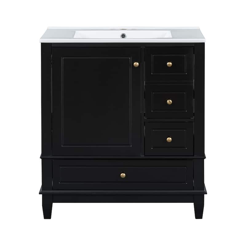 30" Bathroom Vanity With Sink, One Door With Shelf And Three Drawers, Soft Close Door