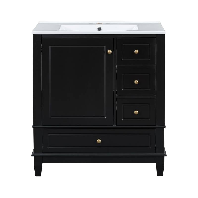 Bathroom Vanity with Sink, Bathroom Storage Cabinet with 3 Drawers and 1 Door, Bathroom Vanities with Solid Wood Frame