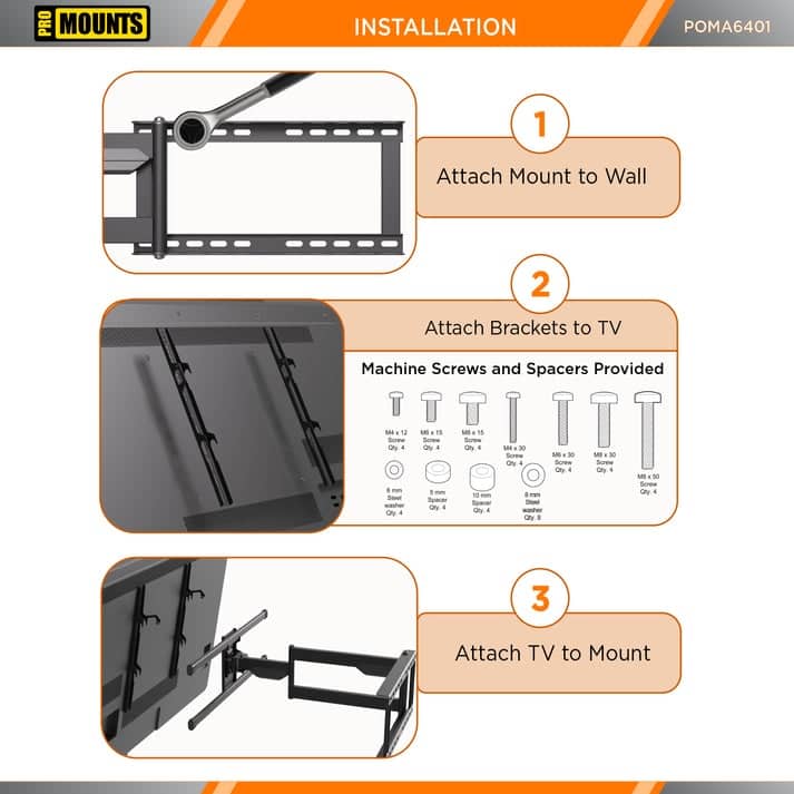 ProMounts Full Motion Indoor and Outdoor TV Wall Mount for TVs 32" - 75" Up to 132 lbs
