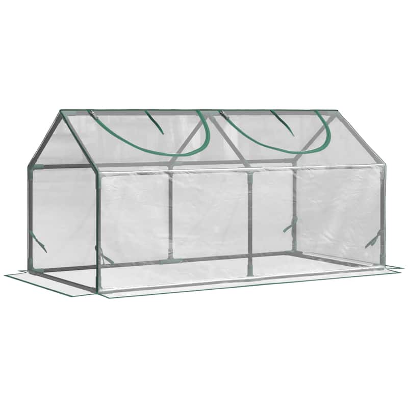Outsunny 4' x 2' x 2' Portable Mini Greenhouse, Small Greenhouse with PVC Cover, Roll-up Zippered Windows for Indoor