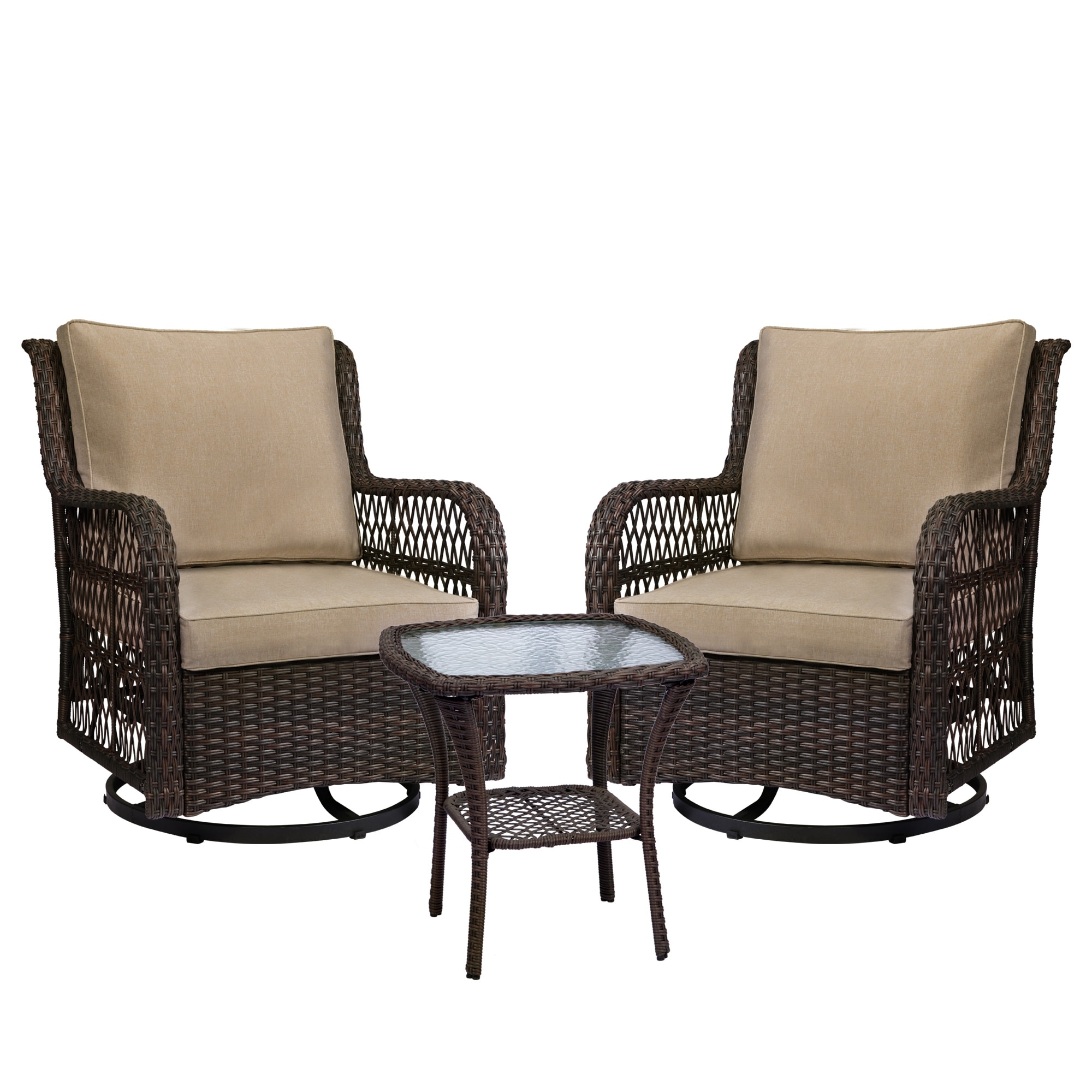 Outdoor Wicker Swivel Rocker Patio Set 360 Degree Swivel Rocking