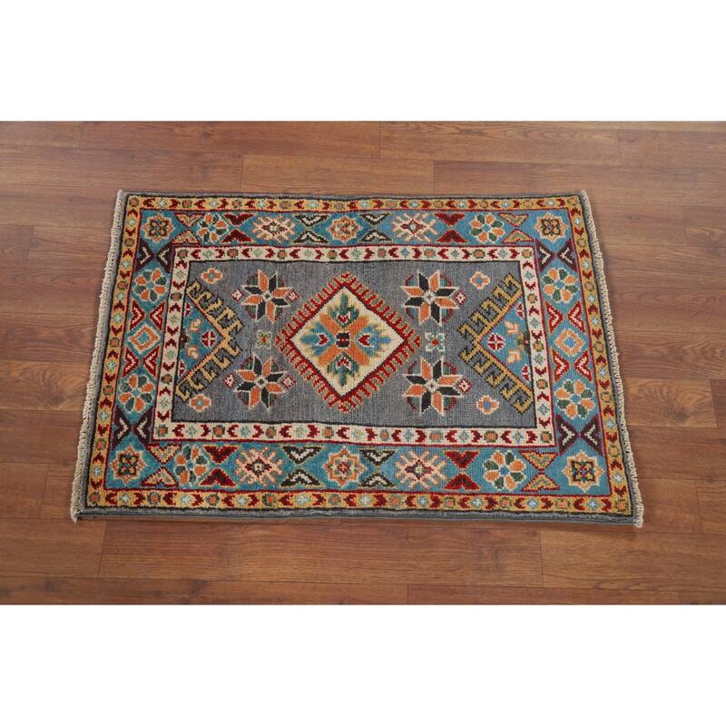 Gray Kazak Accent Rug Handmade Wool Carpet - 1'10" x 2'9"