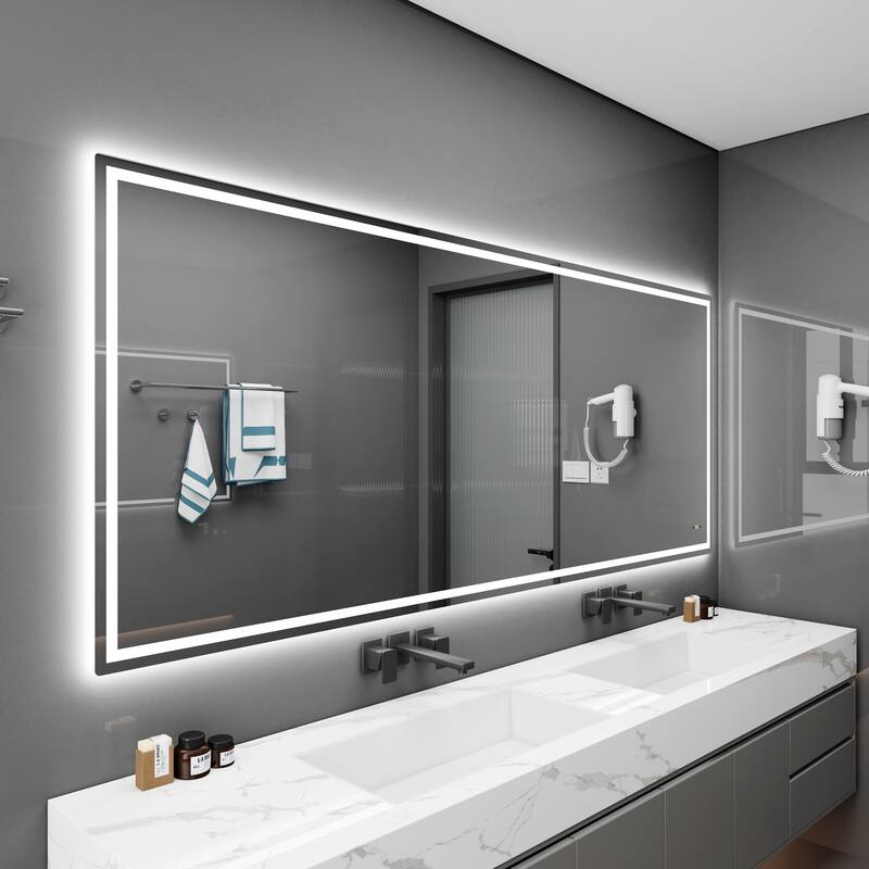 CB HOME Gesture Control Smart LED Mirror Bathroom, Lighted Wall Mounted Mirror, Dimmable, Frameless,Three Color,Front&BackLit